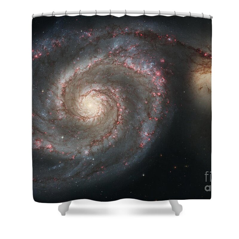 Color Image Shower Curtain featuring the photograph The Whirlpool Galaxy M51 And Companion by Stocktrek Images