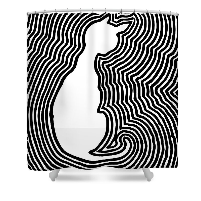  White Shower Curtain featuring the digital art The White Cat by Heidi De Leeuw