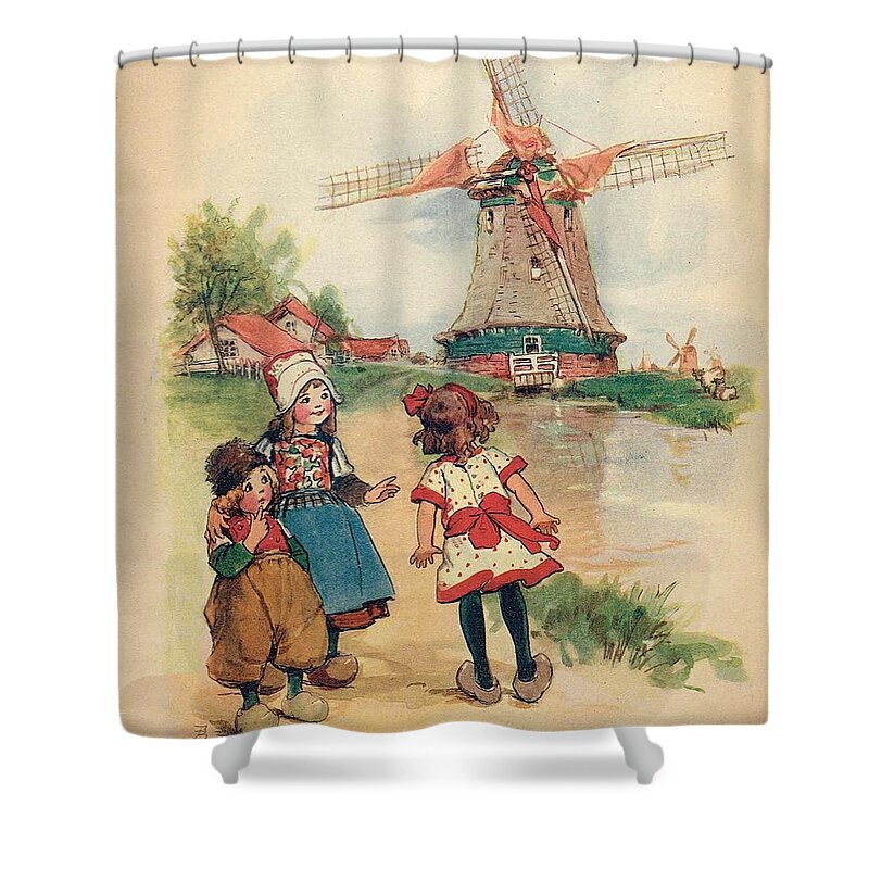 Dutch Shower Curtain featuring the painting The Windmill and the LIttle Wooden Shoes by Reynold Jay