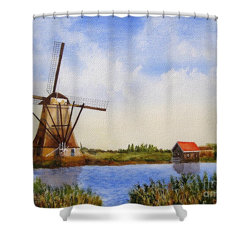 Windmill Shower Curtain featuring the painting The Windmill by Shirley Braithwaite Hunt
