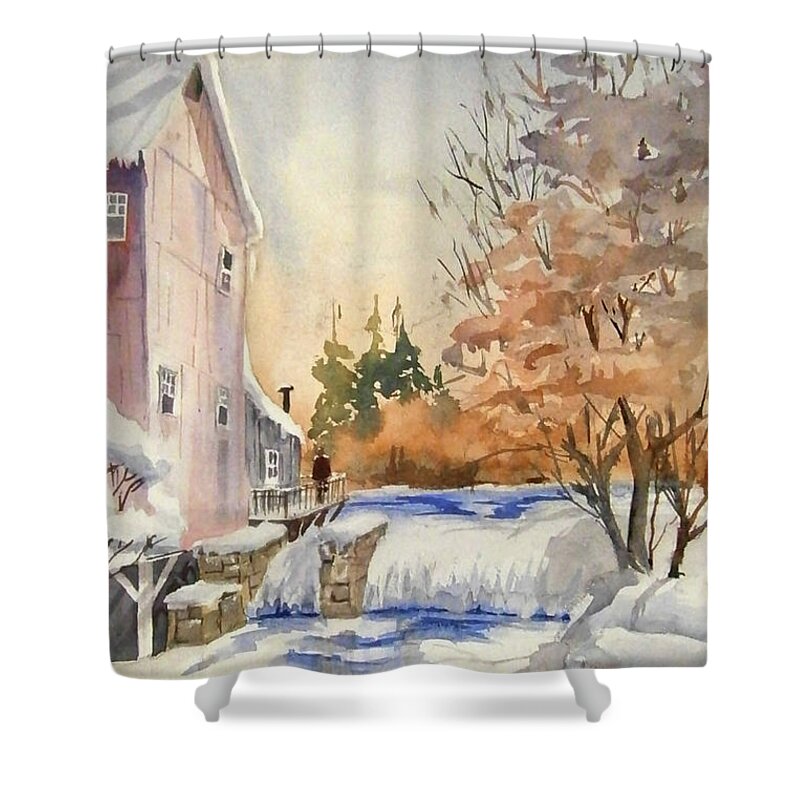 11x14 Painting Shower Curtain featuring the painting The Winter Mill by Gerald Miraldi