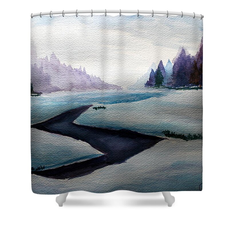 Watercolor Winter Lanscape. Winter Wonders. Winter Watercolors. Lanscape Shower Curtain featuring the painting The Wonders of Winter by Ruben Carrillo