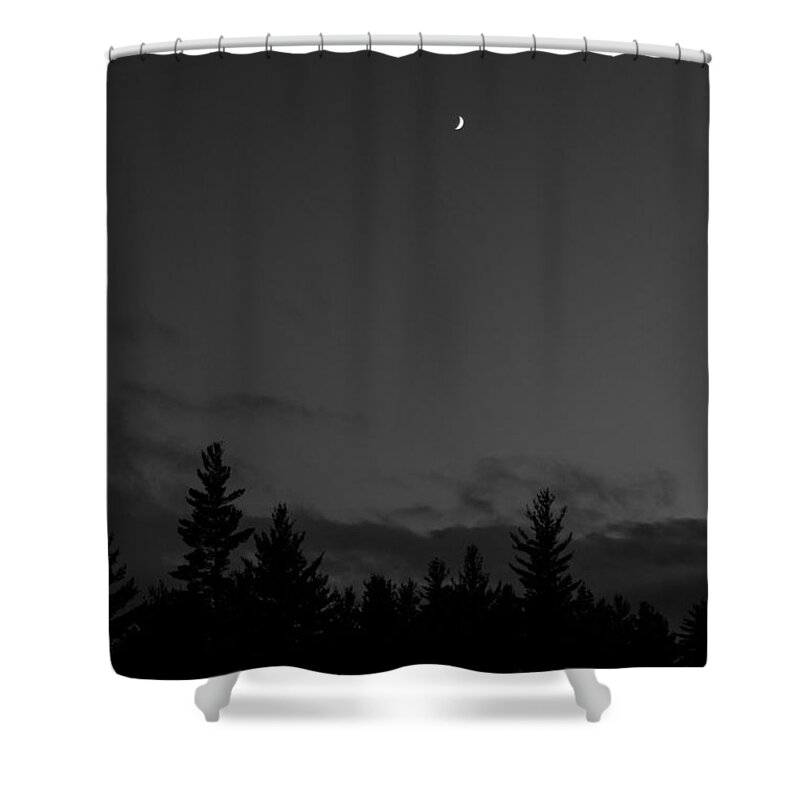 Moon Shower Curtain featuring the photograph The Woods and the Moon 4 Black and White by Marina McLain