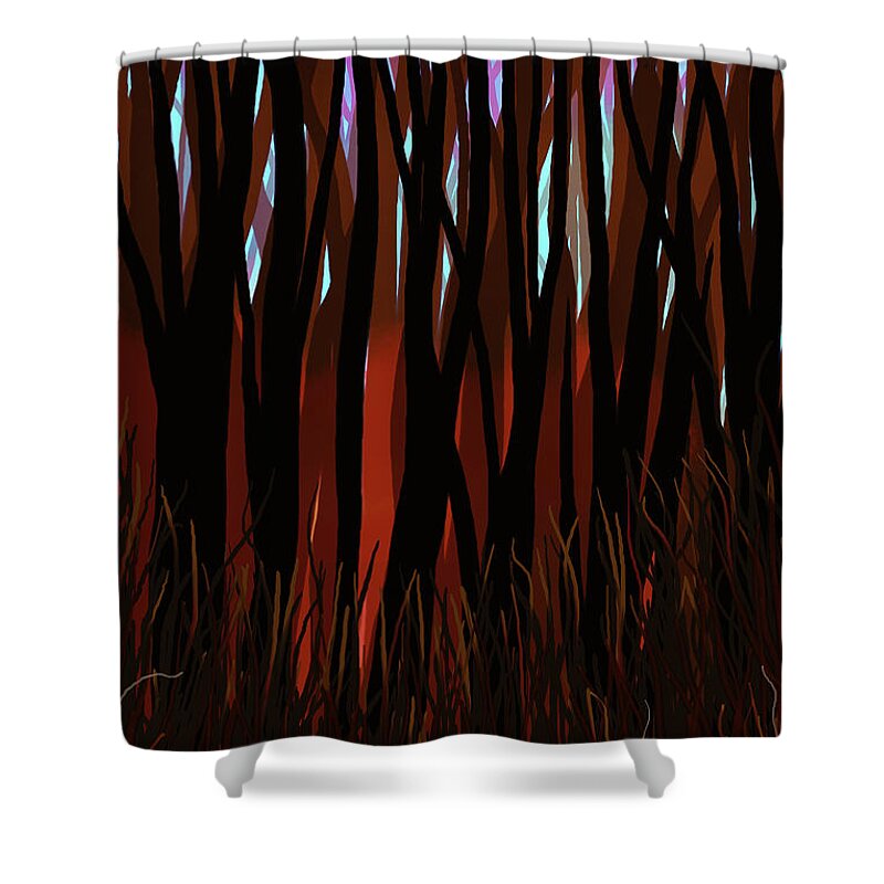Digital Abstract Shower Curtain featuring the digital art The Woods by Matthew Lindley
