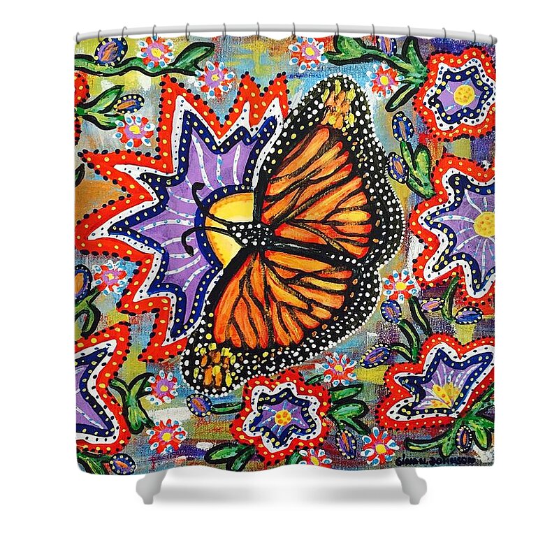 Abstract Painting Shower Curtain featuring the painting The world of a butterfly by Gina Nicolae Johnson