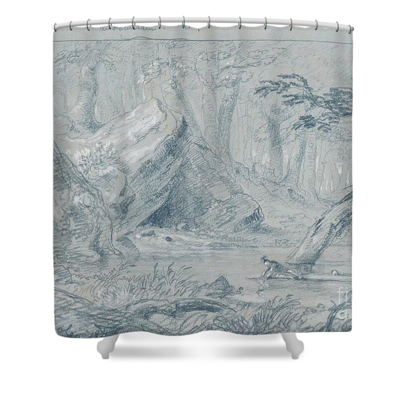 Thomas Cole Shower Curtain featuring the painting The Wounded Indian Slaking by MotionAge Designs