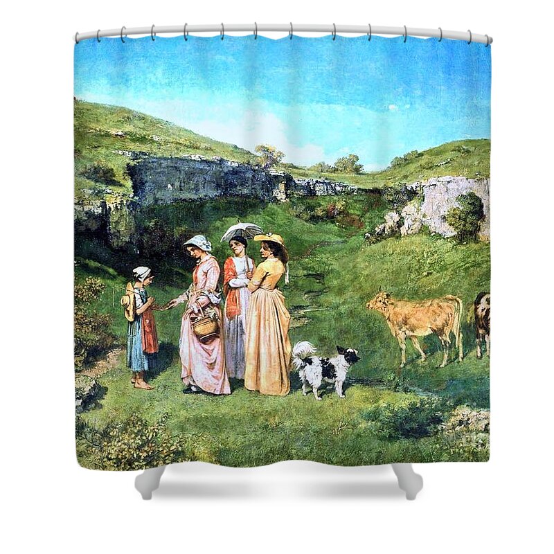 Gustave Courbet - The Young Ladies Of The Village 1851-52 Shower Curtain featuring the painting The Young Ladies of the Village by MotionAge Designs