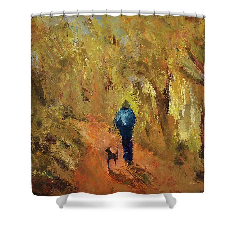 Oil Painting Shower Curtain featuring the painting Their steps soft and wild by Suzy Norris