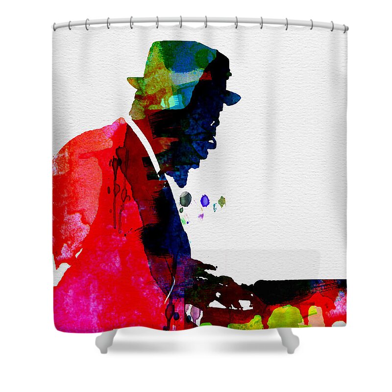 Thelonious Monk Shower Curtain featuring the painting Thelonious Watercolor by Naxart Studio