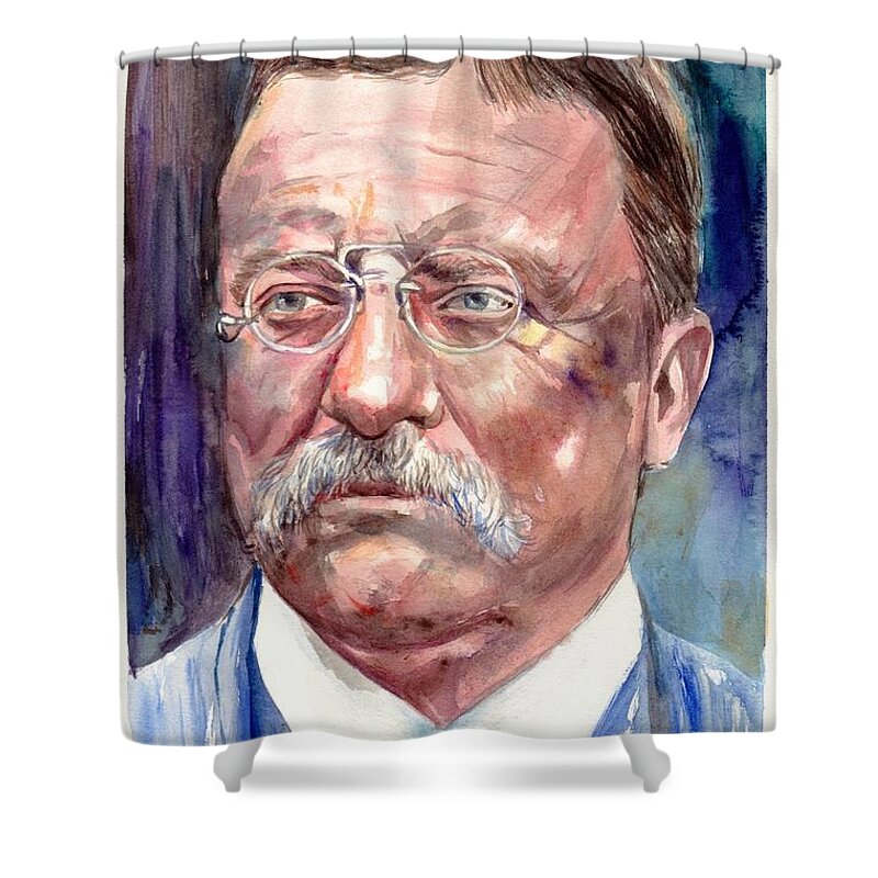 Theodore Roosevelt Shower Curtain featuring the painting Theodore Roosevelt watercolor portrait by Suzann Sines