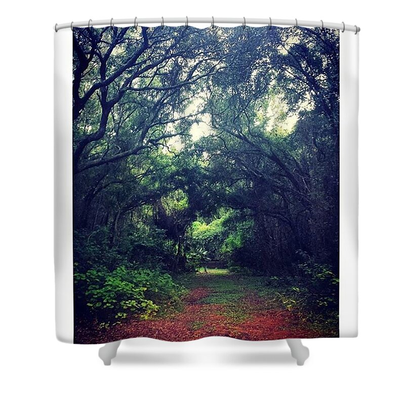 Beautiful Shower Curtain featuring the photograph Mysterious Green Pathway by Janel Cortez