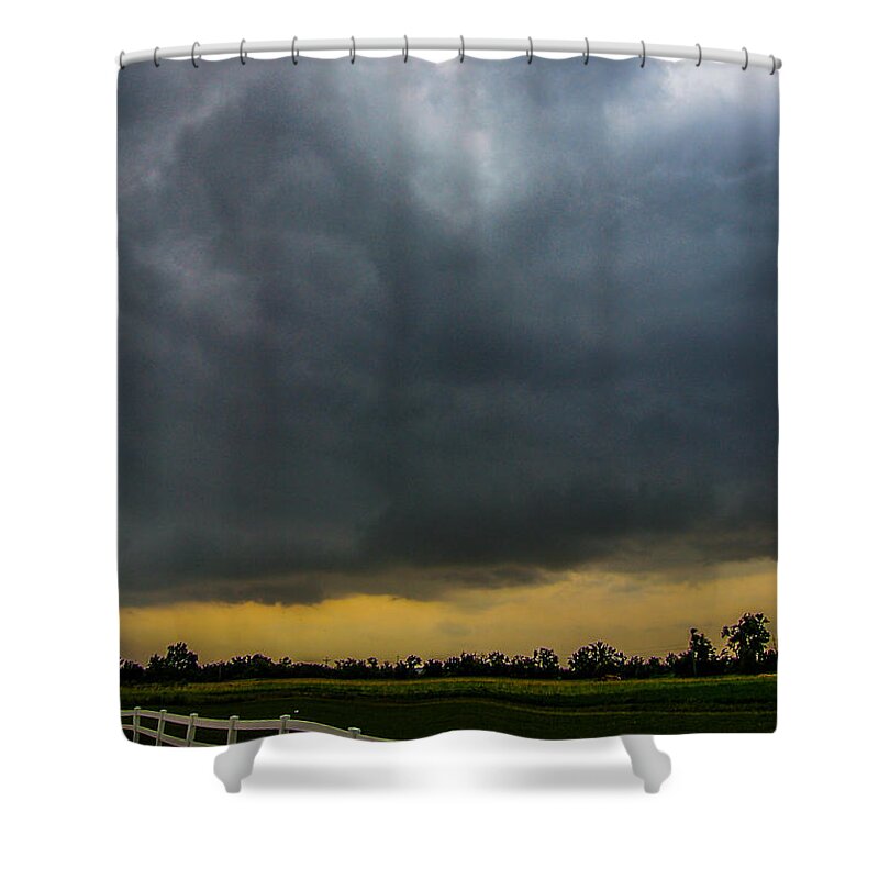 Nebraskasc Shower Curtain featuring the photograph There Be a Nebraska Storm a Brewin 008 by NebraskaSC
