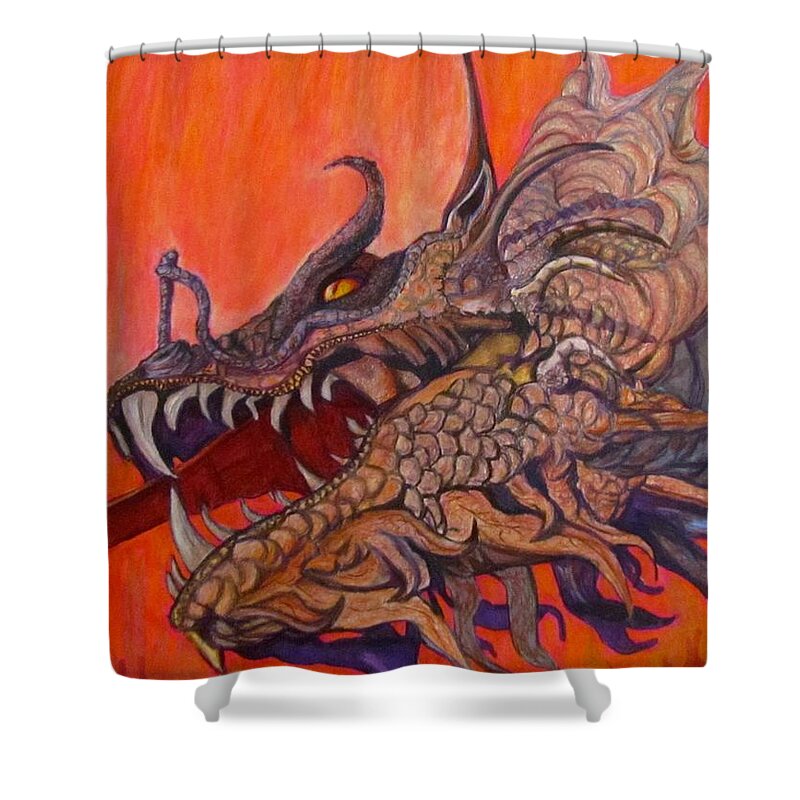 Dragon Shower Curtain featuring the painting There Once Were Dragons by Barbara O'Toole