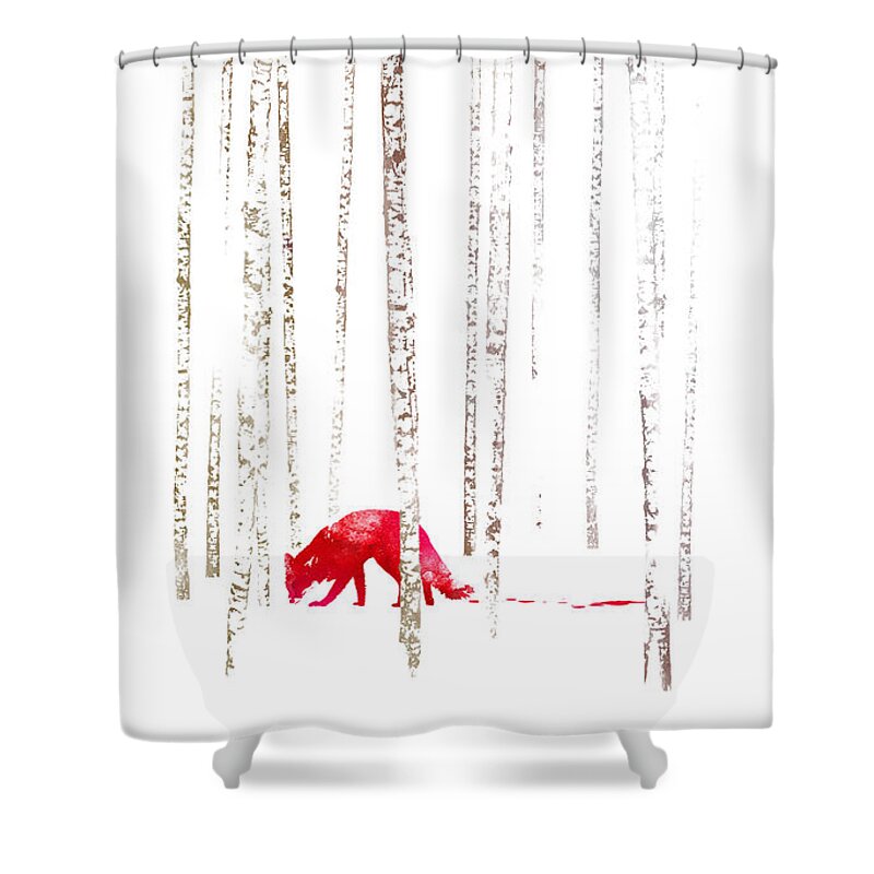 Fox Shower Curtain featuring the mixed media There's nowhere to run by Robert Farkas
