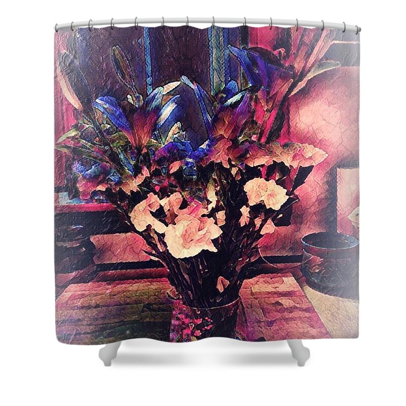 These Flowers Are For You Shower Curtain featuring the mixed media These Flowers Are For You by MaryLee Parker