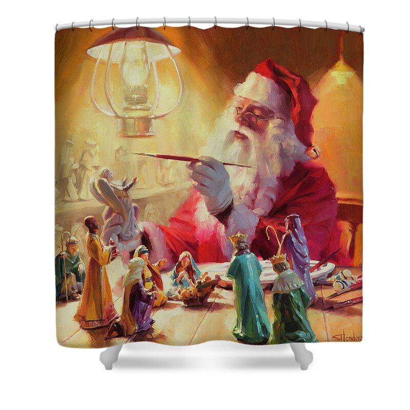 Santa Shower Curtain featuring the painting These Gifts Are Better Than Toys by Steve Henderson