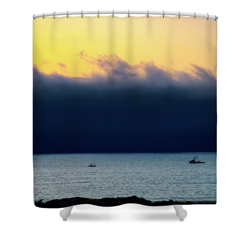 Travel Shower Curtain featuring the photograph Thick Fog Blankets Sunset by Joseph Hollingsworth