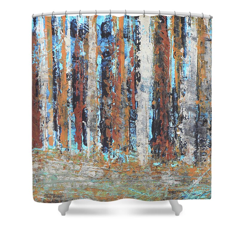 Woods Shower Curtain featuring the painting Thick Forest by Rhodes Rumsey
