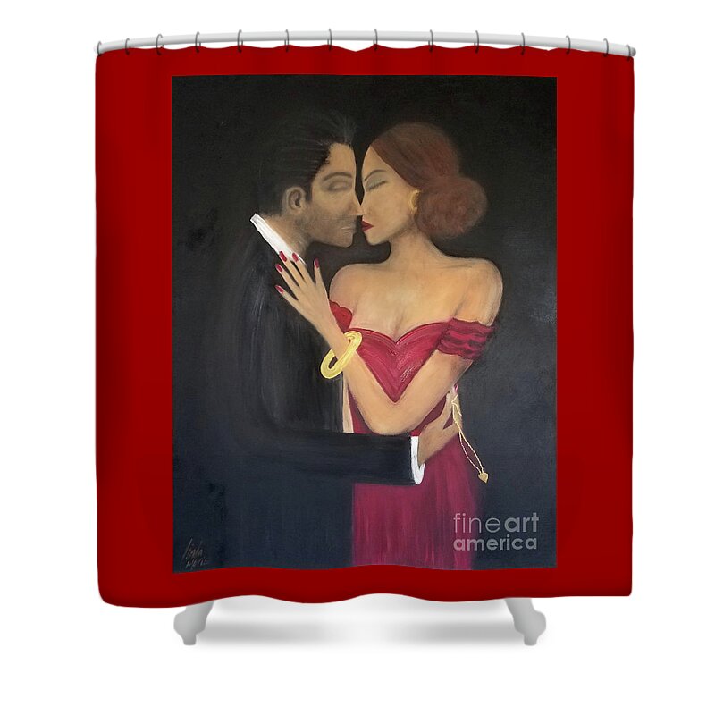 Couples Shower Curtain featuring the painting Thief Of Hearts by Artist Linda Marie