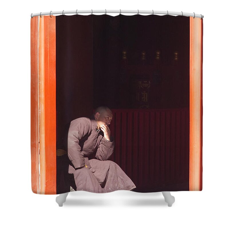 China Shower Curtain featuring the photograph Thinking Monk by Sebastian Musial