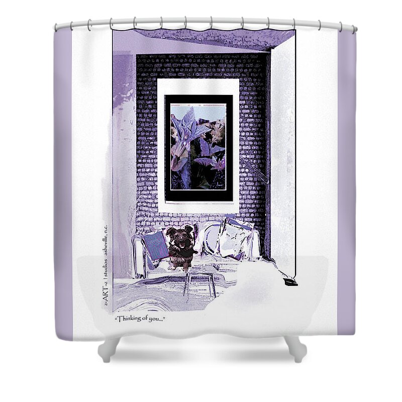 Dog Shower Curtain featuring the mixed media Thinking of you-1 by Zsanan Studio