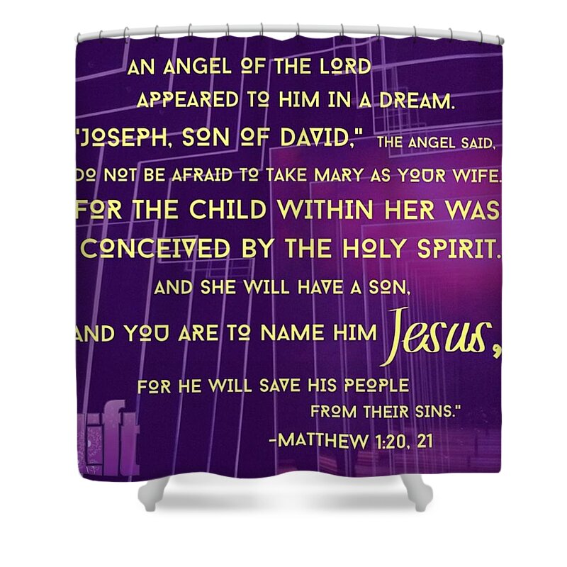 Angel Shower Curtain featuring the photograph This Is How Jesus The Messiah Was Born by LIFT Women's Ministry designs --by Julie Hurttgam
