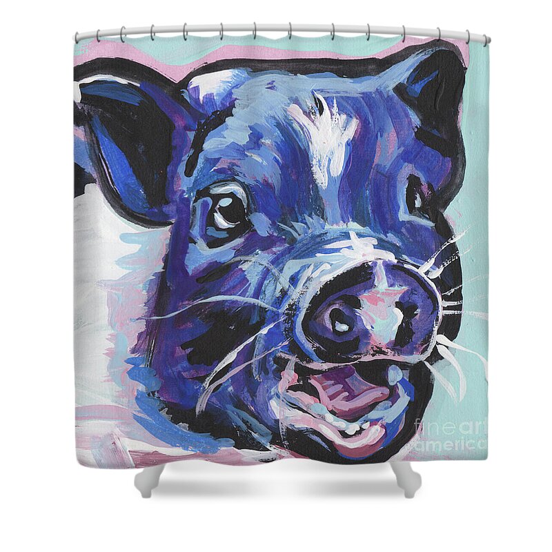 Mini Pig Shower Curtain featuring the painting This Little Piggy by Lea