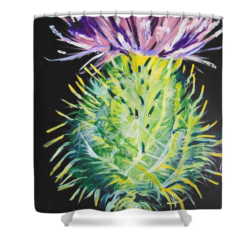 Thistle Shower Curtain featuring the painting Thistle by Saundra Johnson