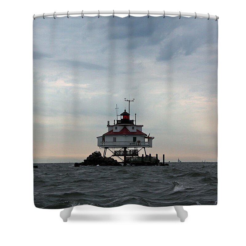 Thomas Shower Curtain featuring the photograph Thomas Point Shoal Lighthouse - Icon of the Chesapeake Bay by Ronald Reid