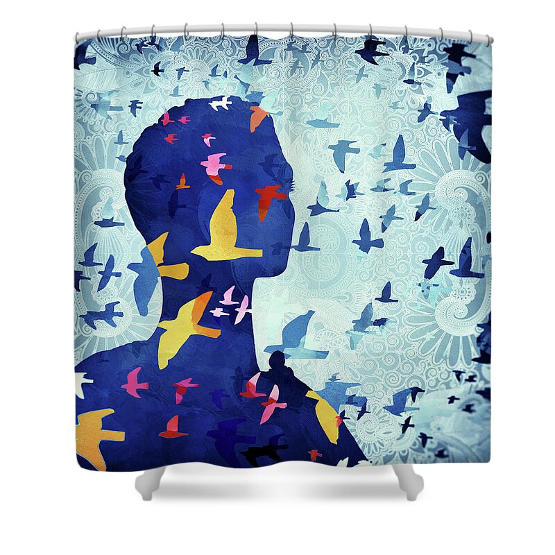 Flock Shower Curtain featuring the digital art Thought by Katherine Smit