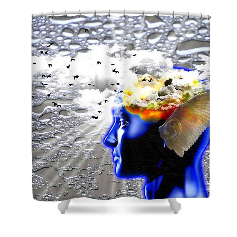 Thoughts Shower Curtain featuring the digital art Thougths Are Like Birds by Paulo Zerbato