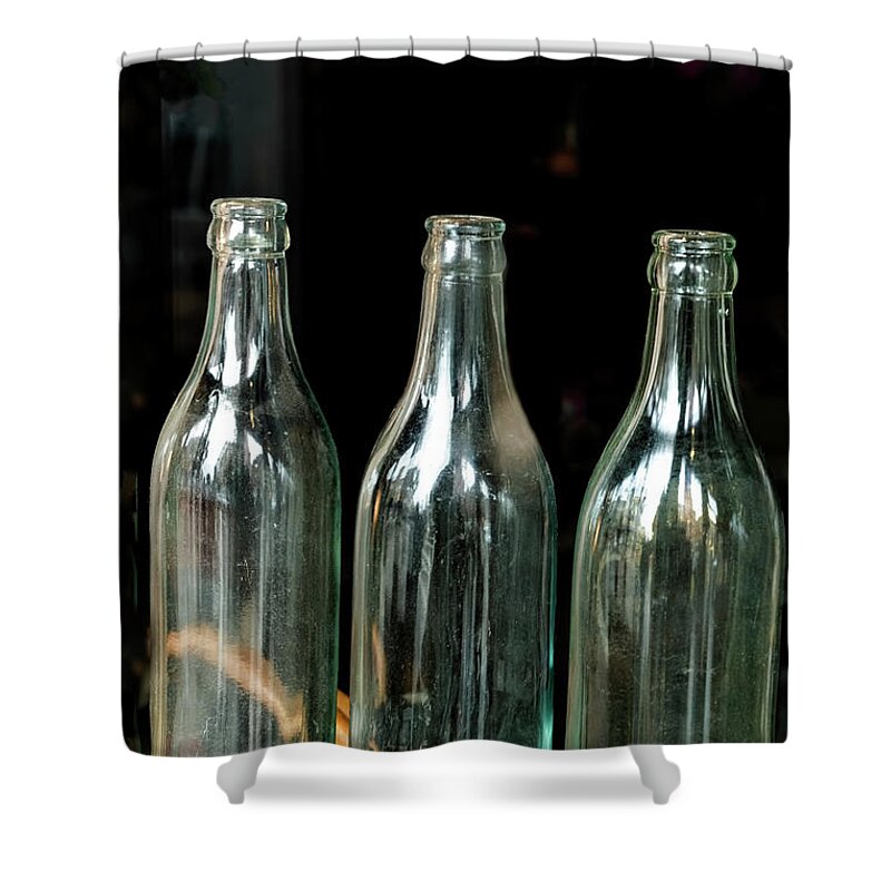 Whetstone Brook Shower Curtain featuring the photograph Three Bottles by Tom Singleton