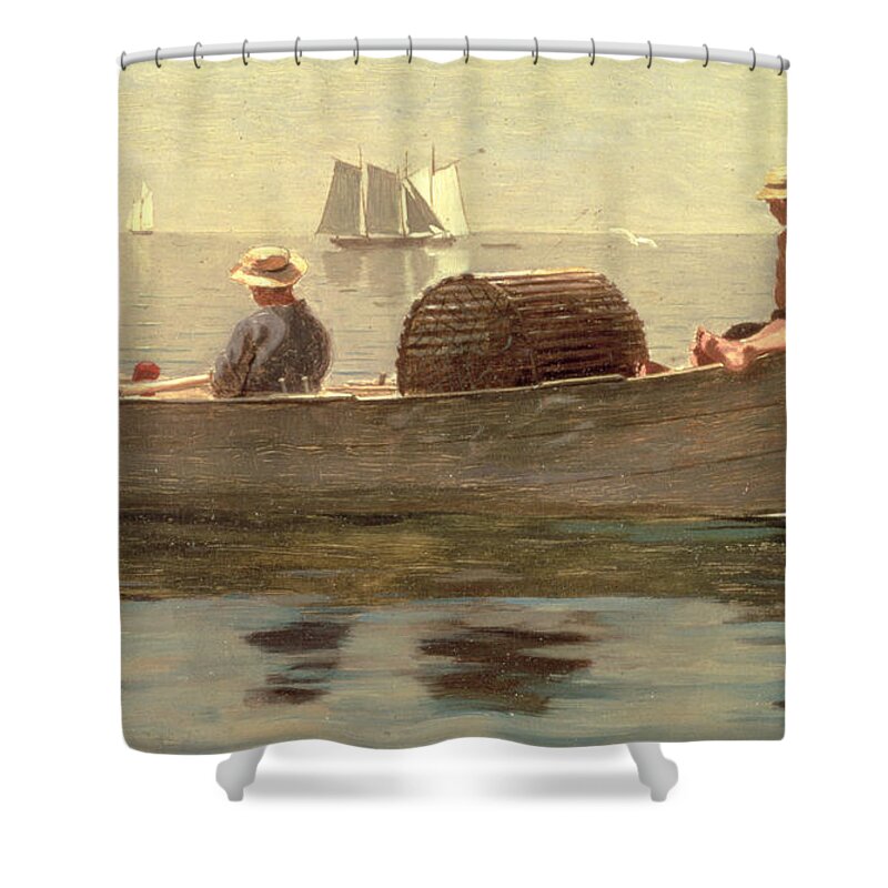 Boat Shower Curtain featuring the painting Three Boys in a Dory by Winslow Homer