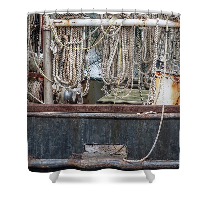 Alabama Shower Curtain featuring the photograph Three Fishing Ropes on Shrimp Boat by John McGraw