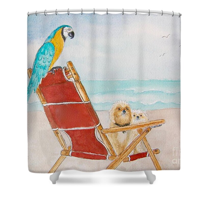 Beach Shower Curtain featuring the painting Three Friends at the Beach by Midge Pippel