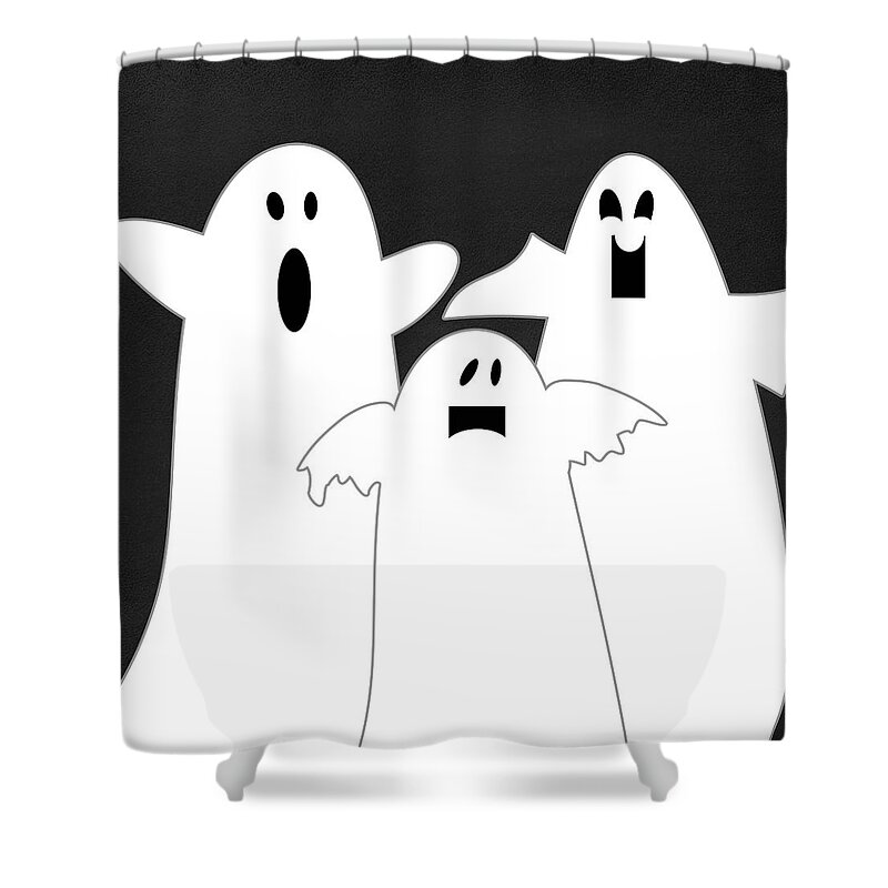 Ghosts Shower Curtain featuring the mixed media Three Ghosts by Linda Woods