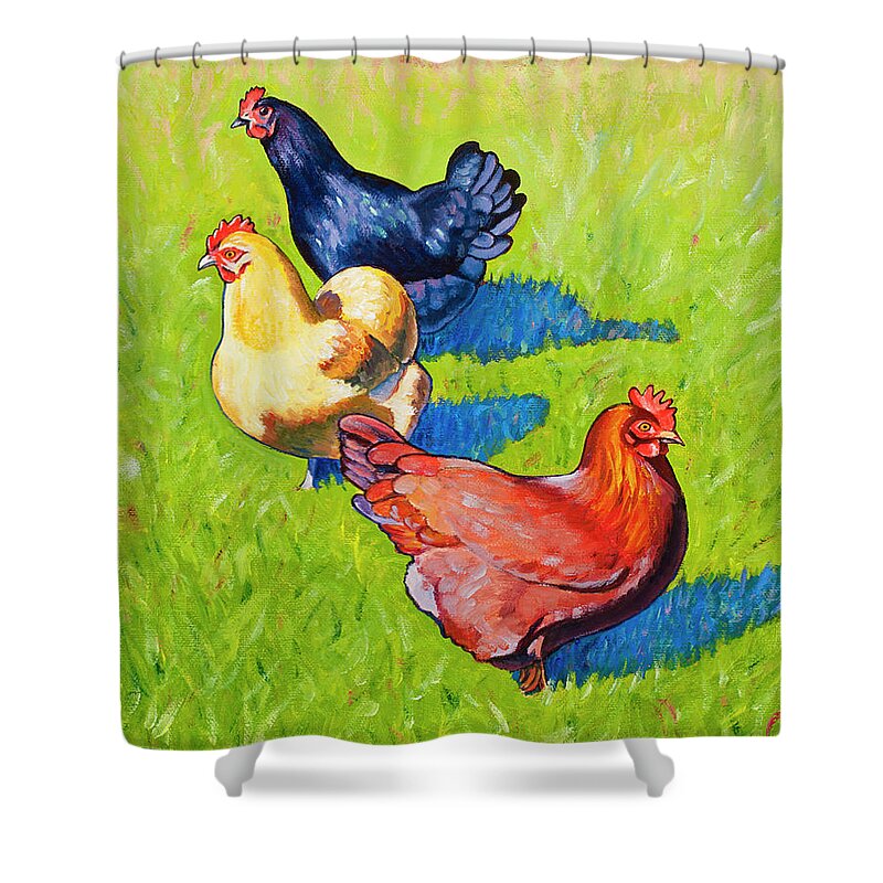 Stacey Neumiller Shower Curtain featuring the painting Three Girls by Stacey Neumiller