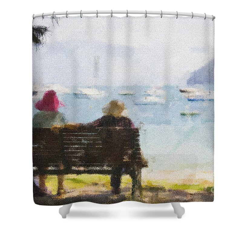 Impressionism Impressionist Water Boats Three Ladies Seat Shower Curtain featuring the photograph Three ladies by Sheila Smart Fine Art Photography