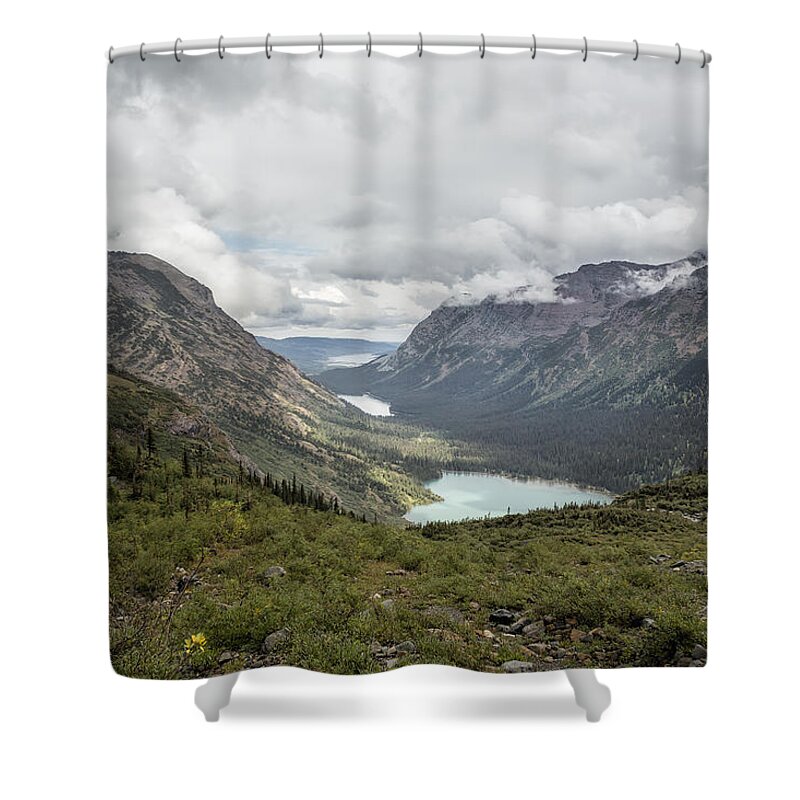 Lakes Shower Curtain featuring the photograph Three Lakes Viewed from Grinnell Glacier by Belinda Greb