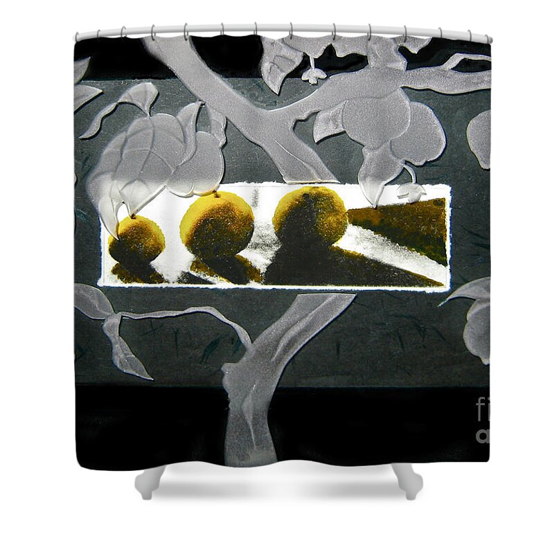 Black Shower Curtain featuring the photograph Three Lemons by Alone Larsen