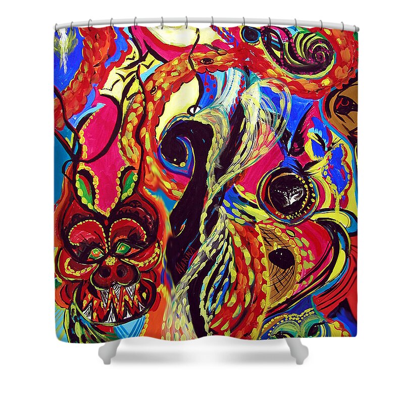 Abstract Shower Curtain featuring the painting Angel And Dragon by Marina Petro
