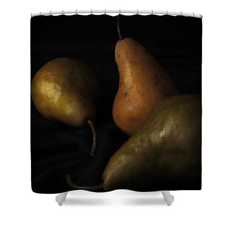 Three Pears Shower Curtain featuring the photograph Three Pears by Richard Rizzo