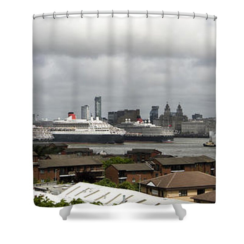 Cunard Shower Curtain featuring the photograph Three Queens on the Mersey by Spikey Mouse Photography