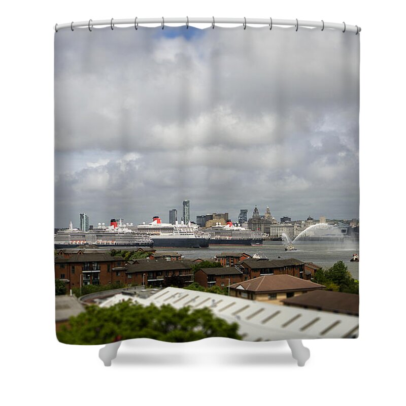 Cunard Shower Curtain featuring the photograph Three Queens Salute by Spikey Mouse Photography