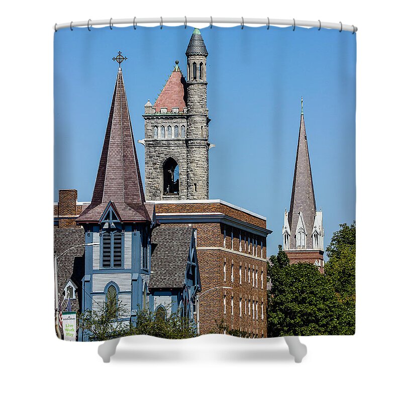 Steeple Shower Curtain featuring the photograph Three Steeples of St Johnsbury Vermont by Tim Kirchoff