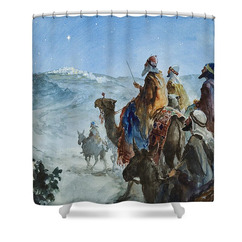 Three Wise Men Shower Curtain featuring the painting Three Wise Men by Henry Collier