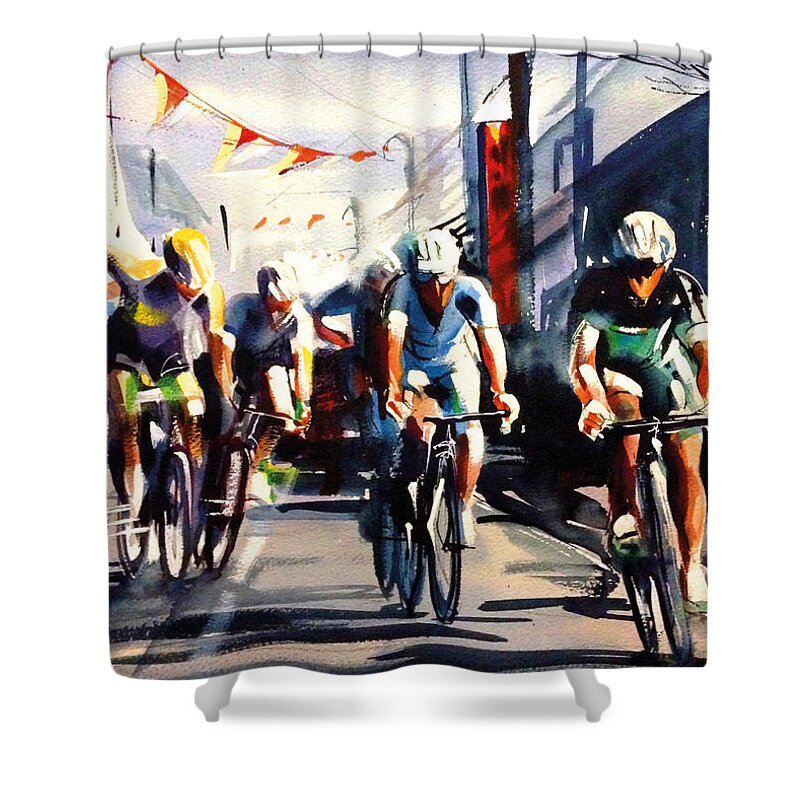 Tour Shower Curtain featuring the painting Through The Town by Shirley Peters