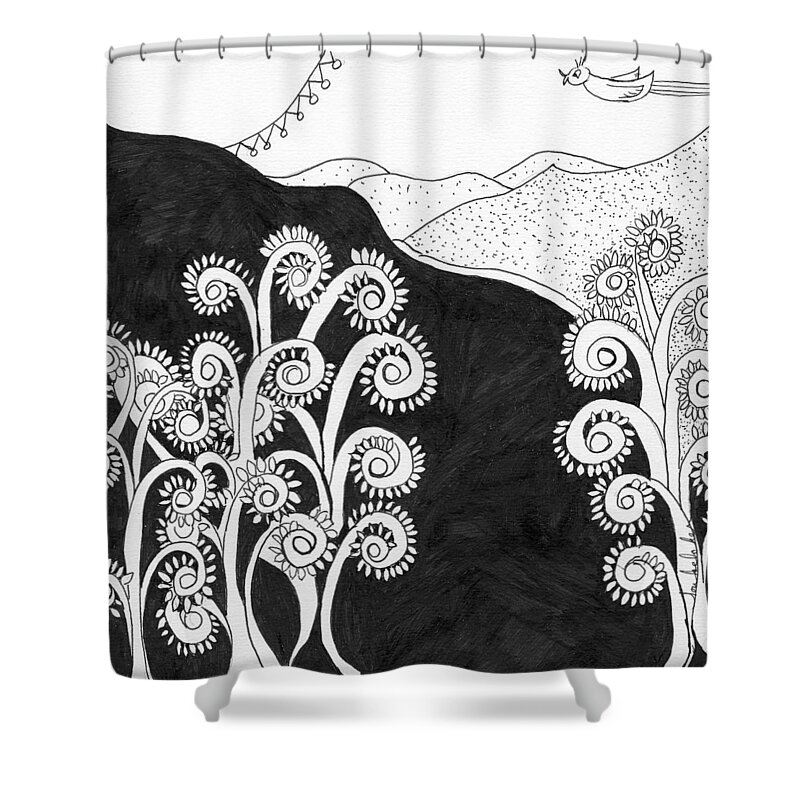  Ink Shower Curtain featuring the painting Through the Woods by Lou Belcher