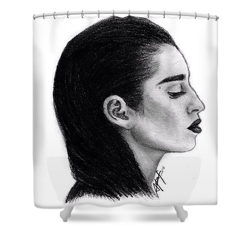 Portrait Shower Curtain featuring the drawing Lauren Jauregui Drawing By Sofia Furniel by Jul V