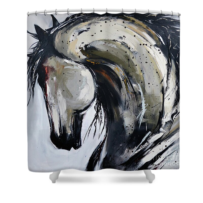 Horse Shower Curtain featuring the painting Thunder and Lightning by Cher Devereaux